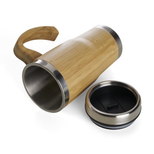 Caneca Personalizada Bambu 450Ml - Madeira/Inox - Imagem 4