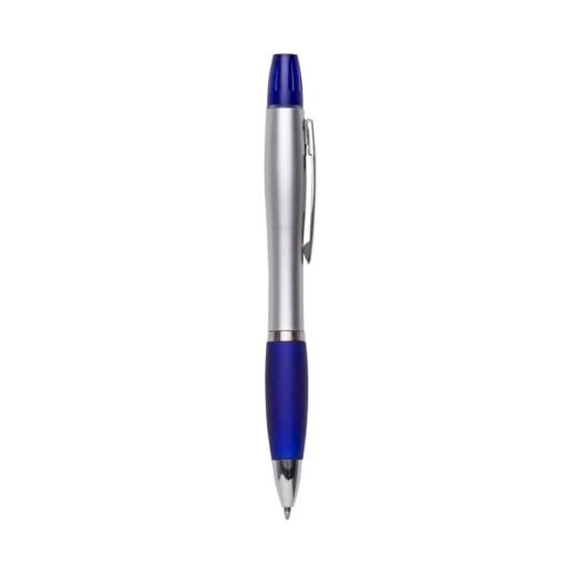 CANETA PLÁSTICA C/ DET EMBORRACHADO  E MARCA TEXTO  SPX-0518M NA COR AZUL