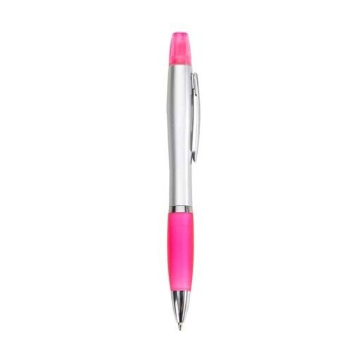 CANETA PLÁSTICA C/ DET EMBORRACHADO  E MARCA TEXTO  SPX-0518M NA COR ROSA
