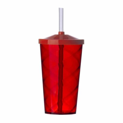 COPO PS 550 ML C/ TAMPA E CANUDO  SPX-13380 NA COR VERMELHO