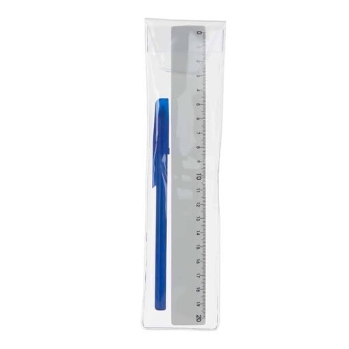 KIT REGUA PLASTICA E CANETA PLASTICA C/ TAMPA SPX-P@14376 NA COR AZUL