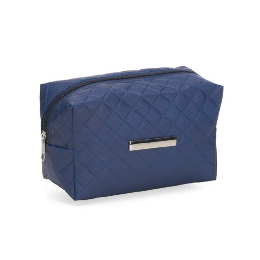 NECESSAIRE PUFF MATELASSÊ C/ DETALHE PRATA  SPX-13295 NA COR AZUL