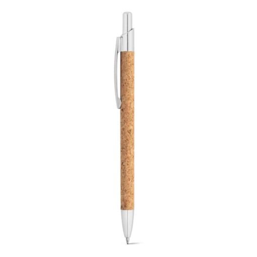 Alternative view of Esferográfica em cortiça e alumínio com clipe. Até 1,5 km de escrita. Fornecida com embalagem presente em cartão. ø9 x 139 mm | Bolsa: 155 x 40 mm