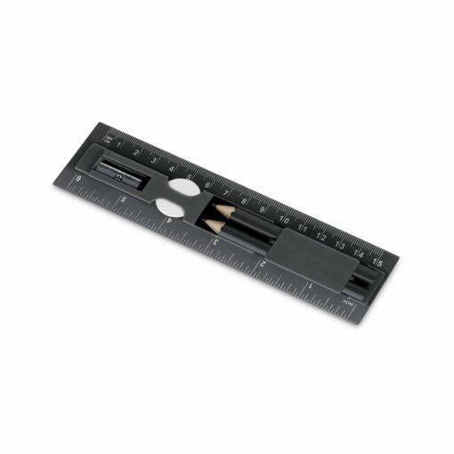 Kit de escrita em PS. Incluso régua de 15 cm, 2 mini lápis, 1 borracha e 1 apontador. Régua: 157 x 42 x 15 mm - Imagem 7