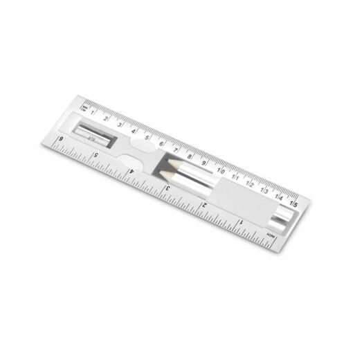 Kit de escrita em PS. Incluso régua de 15 cm, 2 mini lápis, 1 borracha e 1 apontador. Régua: 157 x 42 x 15 mm - Imagem 4