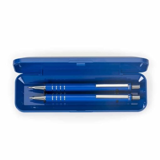 KIT ESTOJO C/ CANETA E LAPISEIRA 4 ANEIS SEMI METAL  SPX-12608 NA COR AZUL