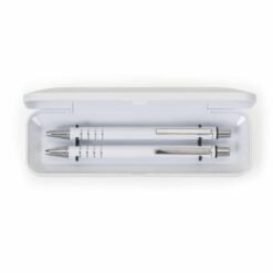 KIT ESTOJO C/ CANETA E LAPISEIRA 4 ANEIS SEMI METAL SPX-12608 NA COR BRANCO OU TRANSPARENTE