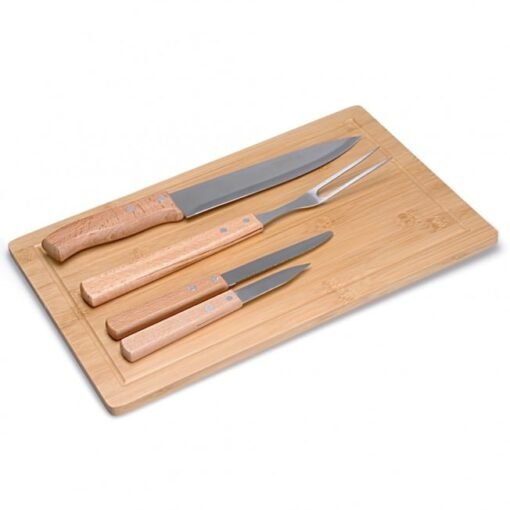 KIT CHURRASCO C/ TABUA DE BAMBU SPX-14697 NA COR MADEIRA