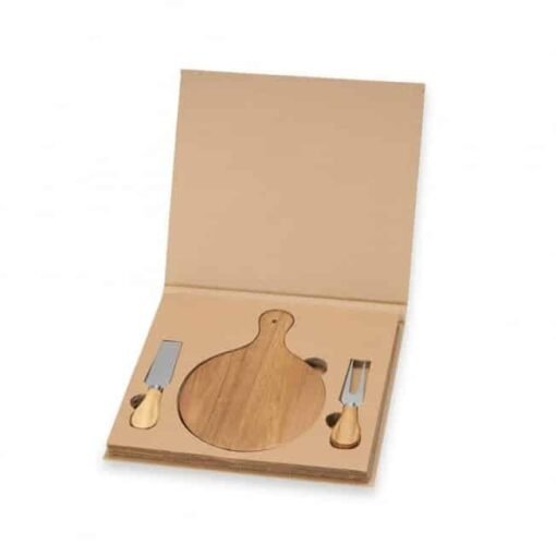 KIT QUEIJO 2 PEÇAS + TÁBUA REDONDA SPX-18629 NA COR MADEIRA
