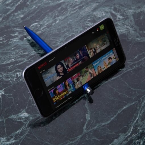 Alternative view of Caneta Promocional Plastica C/ Suporte E Touch - azul com detalhes em prata
