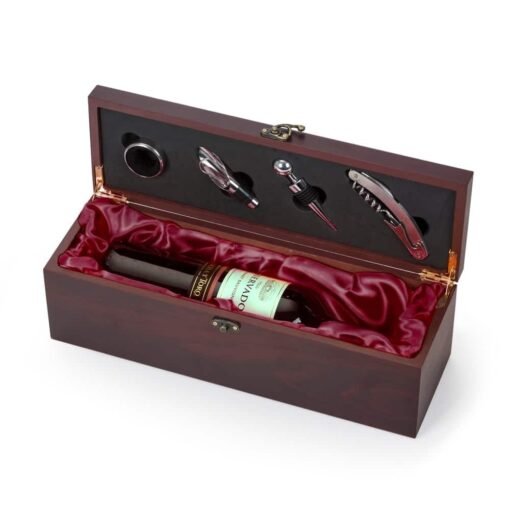 KIT VINHO  CAIXA DE MADEIRA 4 PEÇAS  PORTA GARRAFA  SPX-13197 NA COR VERMELHO