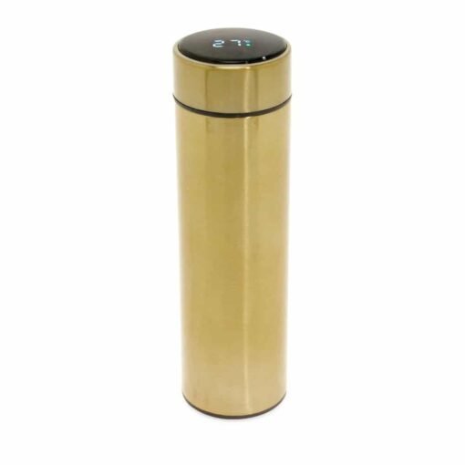 GARRAFA TÉRMICA 400ML C/ TERMÔMETRO SPX-14794 NA COR DOURADO