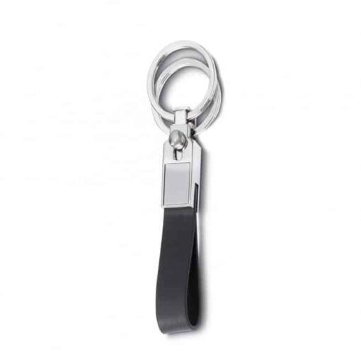 CHAVEIRO DE METAL E COURO C/ 2 ARGOLAS  SPX-14502 NA COR PRETO OU FUMÊ