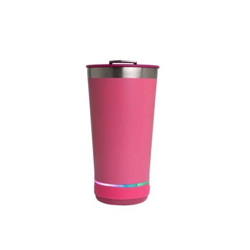 COPO TÉRMICO 400ML COM CAIXA DE SOM SPX-18749B NA COR ROSA