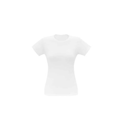 Camiseta feminina de corte cinturado em malha 100% algodão (170 g/m2) com fio 30/1 penteado.