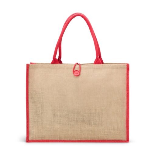 SACOLA DE JUTA COM BOTÃO SPX-18842 NA COR VERMELHO