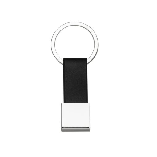 Chaveiro Personalizado De Metal C/ Couro - prata com detalhes em preto