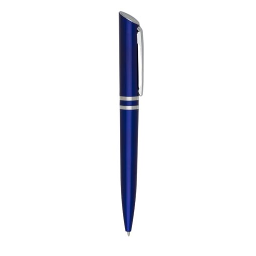 Caneta Personalizada Plástica C/ 2 Aneis - azul com detalhes em prata