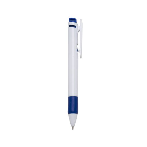 Caneta Personalizada Para Empresas Plástica - branco com detalhes em azul