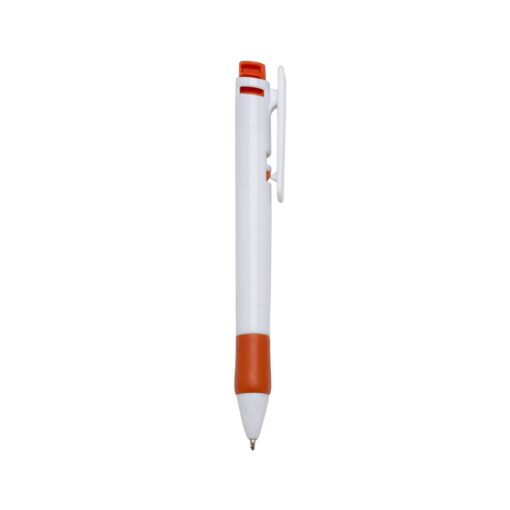 Caneta Promocional Plástica - branco com detalhes em laranja