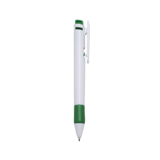 Caneta Com Logo Plástica - branco com detalhes em verde