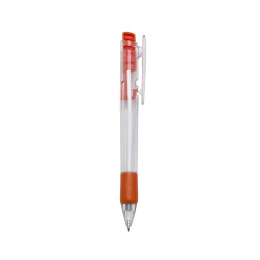 Caneta Personalizada Plástica - Transparente/Laranja