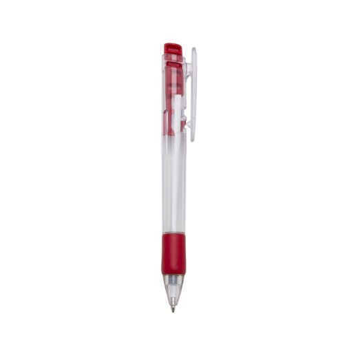 Caneta Personalizada Plástica - Transparente/Vermelho