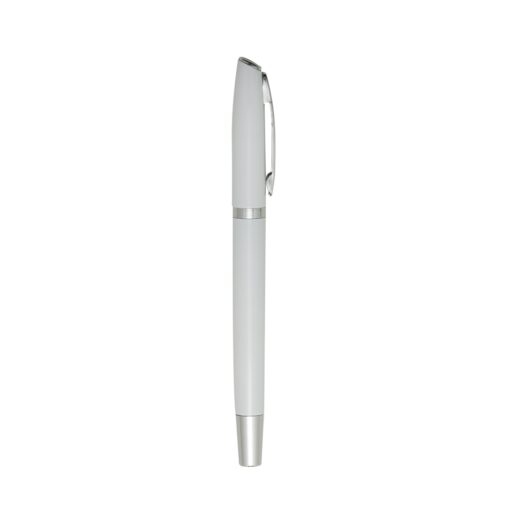 Caneta Promocional Roller De Metal - branco com detalhes em prata