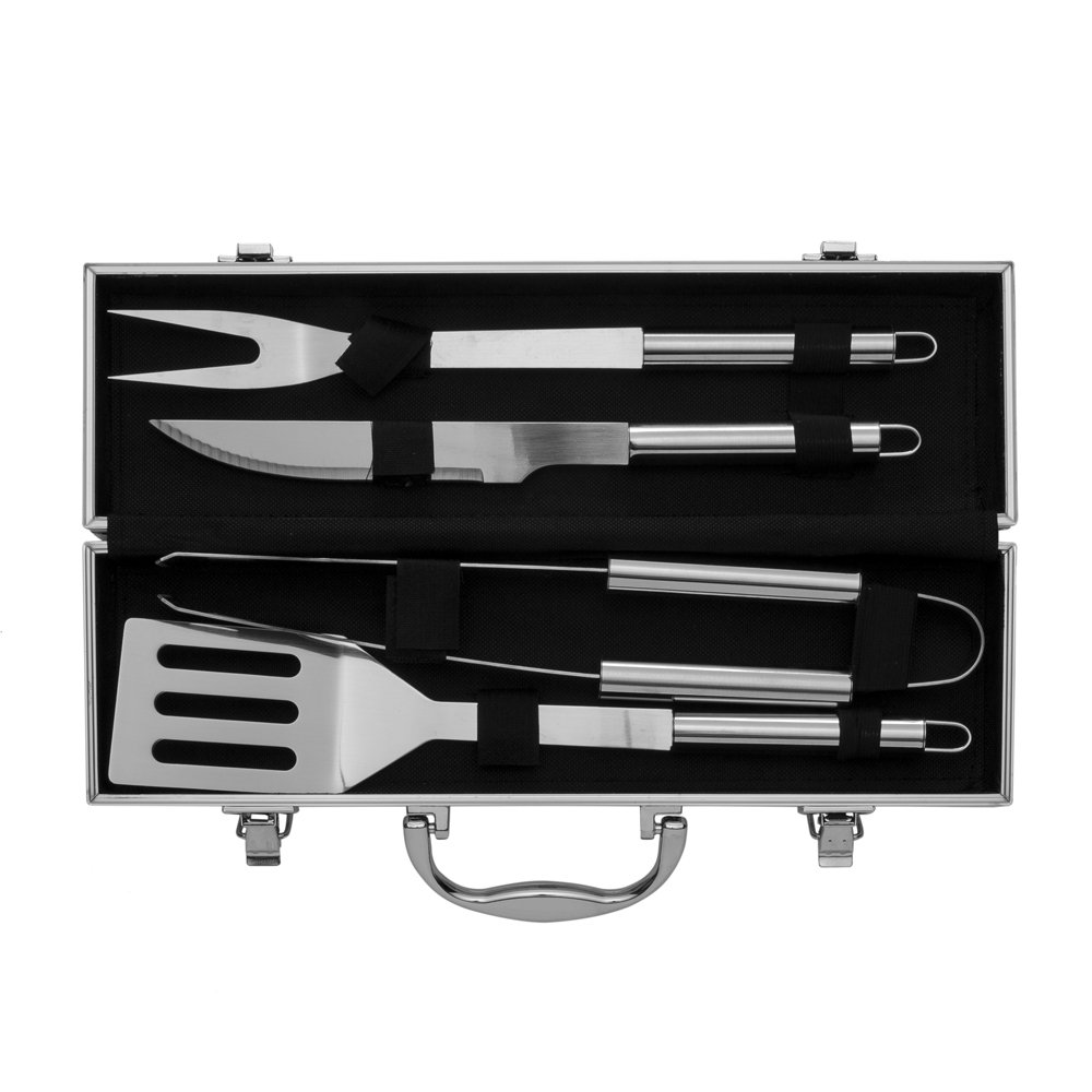 KIT CHURRASCO NA MALETA 4 PEÇAS  SPX-01644 NA COR PRATA