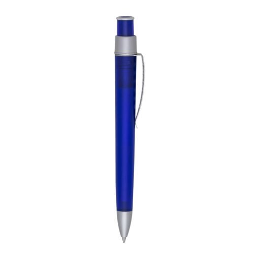 Caneta Personalizada Plástica - azul com detalhes em prata
