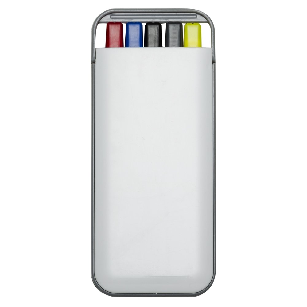 KIT 5 PEÇAS CANETA, LAPISEIRA E MARCA TEXTO  SPX-3001-FIVE NA COR BRANCO
