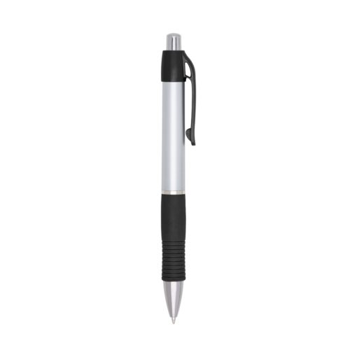 Caneta Com Logo Plástica - prata com detalhes em preto
