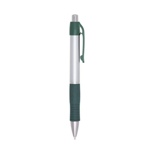 Caneta Personalizada Para Empresas Plástica - prata com detalhes em verde
