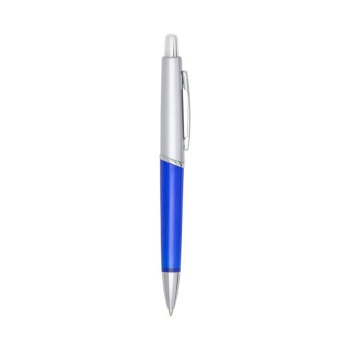 Caneta Personalizada Plástica - prata com detalhes em azul