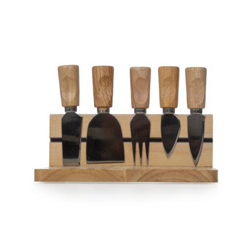Kit Queijo 6 Peças Madeira E Inox