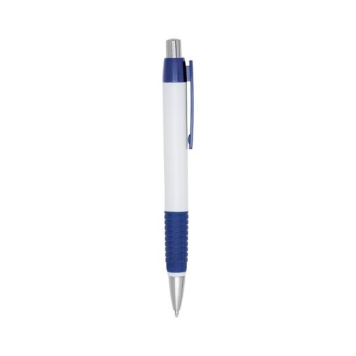 Caneta Promocional Plástica - branco com detalhes em azul