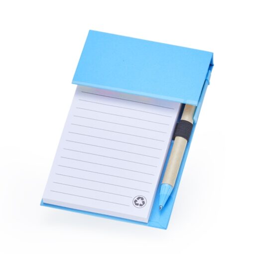 Bloco Com Logo De Anotações Com Autoadesivos E Caneta na cor azul