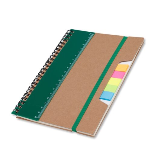 Caderno Para Brindes P/ Anot. Kraft Com Elastico - verde com detalhes em kraft