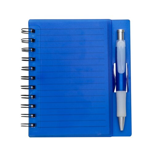 Caderno Promocional Plástico C/ Caneta - azul com detalhes em branco