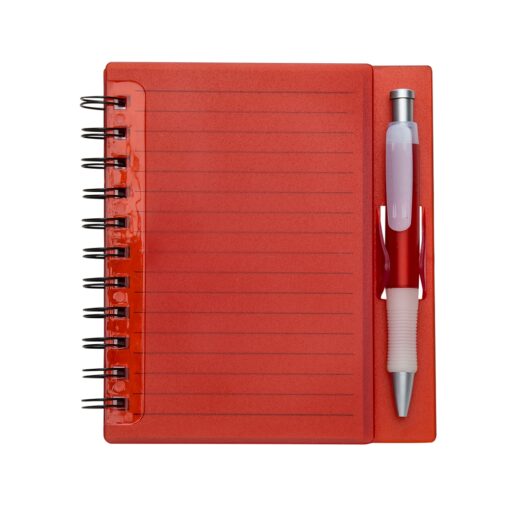 Caderno Para Brindes Plástico C/ Caneta - vermelho com detalhes em branco
