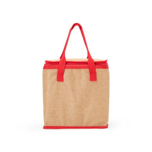 Bolsa Personalizada Térmica 14L - bege com detalhes em vermelho