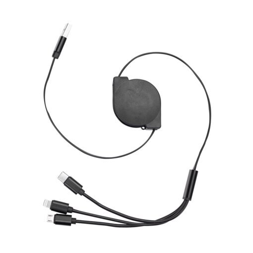 Cabo USB Retrátil 3 Em 1 | Brinde Personalizado na cor preto