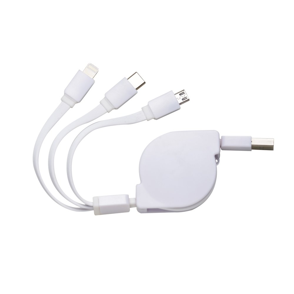 CABO USB RETRÁTIL C/ 3 PONTAS  SPX-10338 NA COR BRANCO