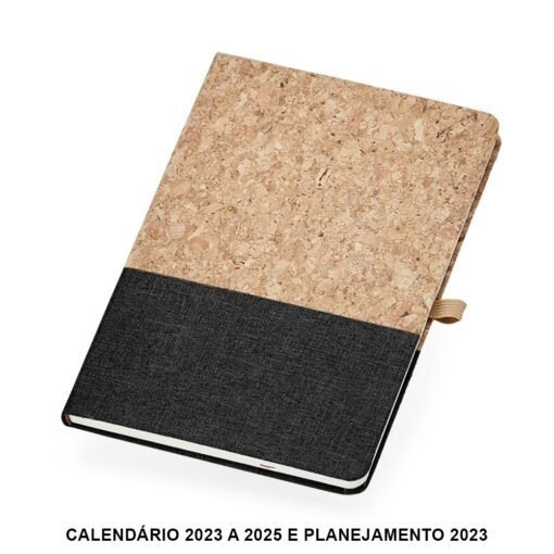 Caderneta personalizada cortiça - preto com detalhes em bege