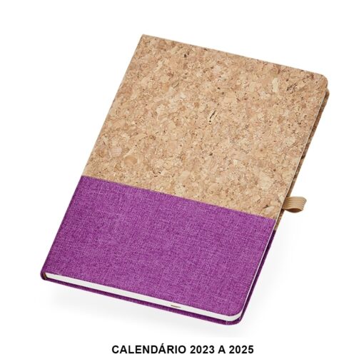 Caderneta Personalizada Para Empresas A5 Cortiça - bege com detalhes em roxo