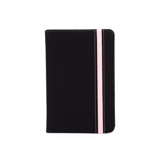 Caderneta Personalizada Para Empresas Emborrachada Com Pauta - preto com detalhes em rosa