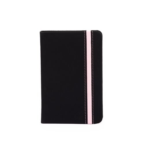 Caderneta Personalizada Para Empresas Emborrachada C/Costura S/Pauta - preto com detalhes em rosa