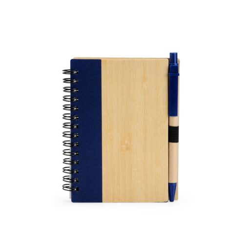 Caderno Para Brindes Ecológico Com Caneta - bambu com detalhes em azul