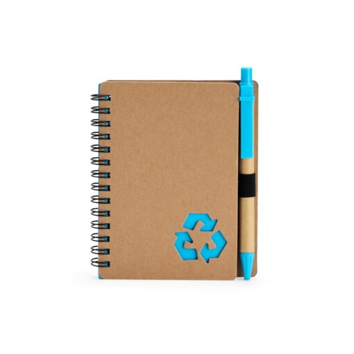 Caderno Personalizado Para Empresas Ecológico Com Caneta - bege com detalhes em azul