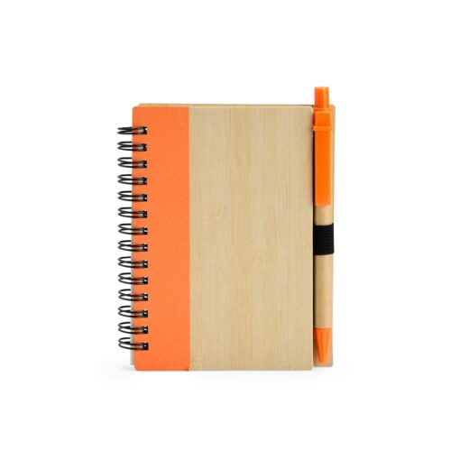 Caderno Personalizado Bambu - Bege/Laranja | Brindes Brasil